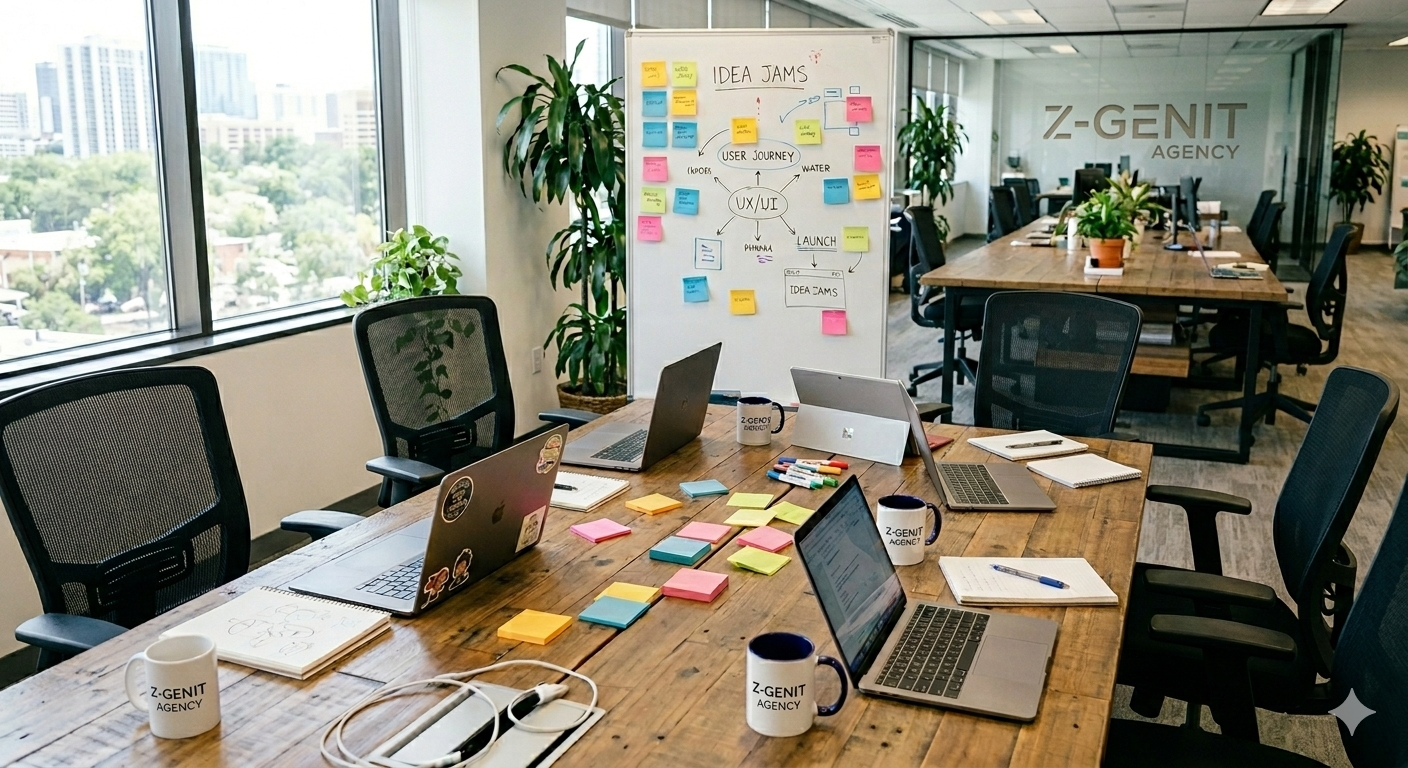 Home team brainstorming scene